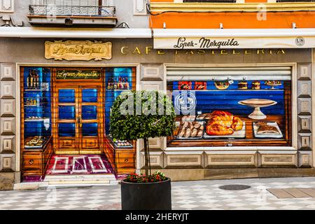 Bäckerei mit bemalten Jalousien, Granada, Andalusien, Spanien Stockfoto