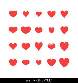 Symbol für Herzform. Symbolsatz von roten Vektorherzen. Stock Vektor