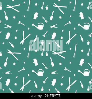 Nahtlose Gartenarbeit Muster. Vektorhintergrund für Gartenwerkzeuge. Nahtlose Modebruktur. Stock Vektor