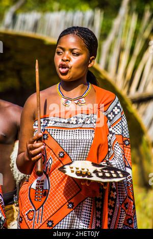 Einblicke in das Leben der Swazis, Swazi Cultural Village, Wildlife Sanctuary, Swasiland, Eswatini, Südafrika, Milwane Stockfoto