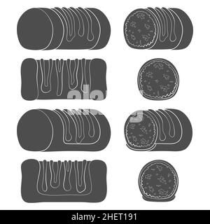 Set von Schwarz-Weiß-Illustrationen mit Punschrulle, Dammsugare. Isolierte Vektorobjekte auf weißem Hintergrund. Stock Vektor