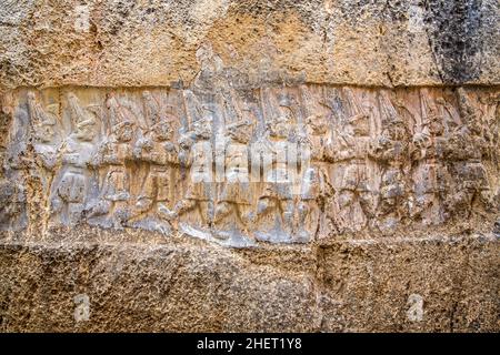 Prozession des Hethiter-Pantheons, Yazilikaya, Felsheiligtum der Hethiter, Türkei, Yazilikaya, Türkei Stockfoto