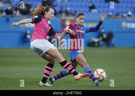 Barcelona, Spanien. 12th Januar 2022. Barcelona, Spanien, 12th 2021. Januar: Jana Fernandez (3 Barcelona) beim Primera Iberdrola-Spiel zwischen Barcelona und Sporting Huelva im Johan Cruyff-Stadion in Sant Joan Despi, Barcelona, Spanien. Rafa Huerta/SPP Credit: SPP Sport Press Photo. /Alamy Live News Stockfoto