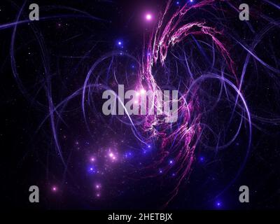 Abstrakte blaue und violette Illustration - glovende Punkte und Kurven Stockfoto