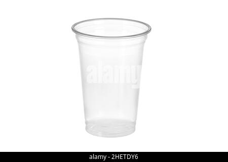 Transparente Kunststoffbecher für Kaffee, Tee, Schokolade und andere heiße Getränke. Kunststoff Party Cup Mockup. Einmal-Becher-Set. Nehmen Sie Tassen Vorderansicht und Stockfoto