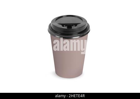 Plastikbecher für Kaffee, Tee, Schokolade und andere heiße Getränke. Kunststoff Party Cup Mockup. Einmal-Becher-Set. Nehmen Sie Tassen Vorderansicht und Platz Stockfoto