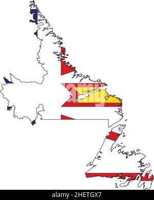 Flache Vektor-Verwaltungsflaggenkarte des kanadischen Territoriums von NEUFUNDLAND UND LABRADOR, KANADA Stock Vektor