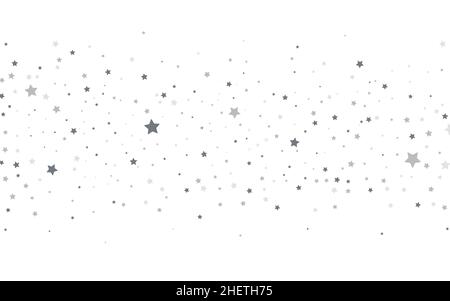 Silberne Sterne auf weißem Hintergrund. Glitzer-Welleneffekt. Magische fallende Konfetti. Dekorative flache Elemente. Grußkartenvorlage. Vektorgrafik. Stock Vektor