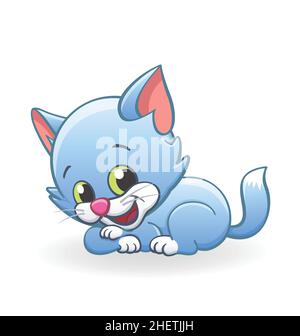 Niedlich lächelnd hellblau Cartoon Kätzchen Katze Figur liegend schlafen Vektor isoliert auf weißem Hintergrund Stock Vektor