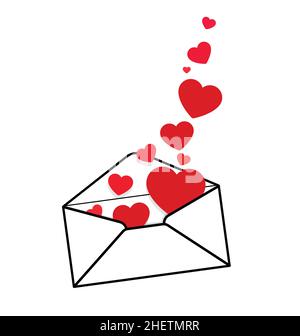 Einfache offene Mail Valentinstag Liebesbrief Umschlag mit Liebe Herzen steigt aus Symbolvektor isoliert auf weißem Hintergrund Stock Vektor