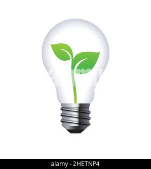 Glühbirne Globus mit Sämling lässt einfache grüne erneuerbare Energie Energiekonzept Vektor isoliert auf weißem Hintergrund Stock Vektor