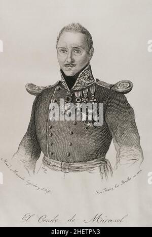 Rafael Arístegui y Vélez (1794-1863). 2nd Graf von Mirasol. Der spanische Generalleutnant. Kriegsminister und Marine, Ritterpreisträger des Heiligen Ferdinand. Hauptmann von Puerto Rico (1843-1847) und Senator des Königreichs im Jahr 1845. Hochformat. Stich von José Gómez. Panorama Español, Crónica Contemporánea. III Volumen. Madrid, 1845. Stockfoto