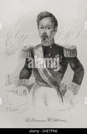 Ramón María Narváez (1799-1868). 1st Herzog von Valencia. Spanischer General und Politiker. Führer der gemäßigten Partei während der Regierungszeit von Isabella II. Premierminister von Spanien bei sieben Gelegenheiten zwischen 1844 und 1868. Hochformat. Stich von José Gómez. Panorama Español, Crónica Contemporánea. Band III Madrid, 1845. Stockfoto