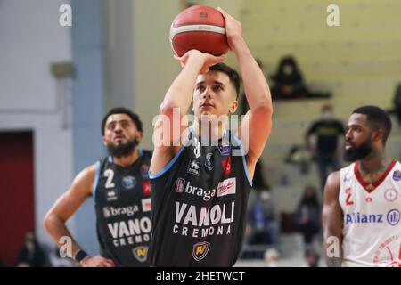 PalaRadi, Cremona, Italien, 12. Januar 2022, Matteo Spagnolo (Vanoli Cremona) während der Vanoli Basket Cremona gegen Allianz Pallacanestro Trieste - Italienische Basketball A Serie Championship Stockfoto