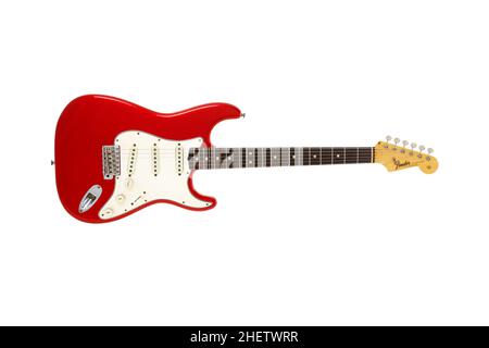 1965 Fender Stratocaster Candy Apple Red Gitarre Stockfoto