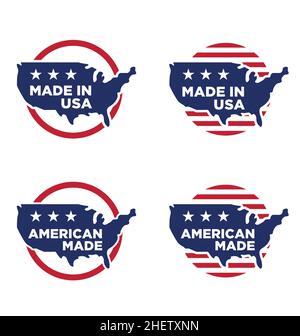 Made in usa america Label Symbol Logo Set von 4 isoliert auf weißem Hintergrund Stock Vektor