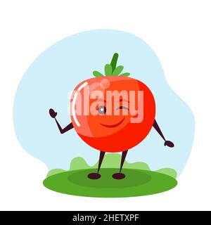 Komischer Tomatencharakter. Vektor-Illustration im Cartoon-Stil für Kinder. Stock Vektor