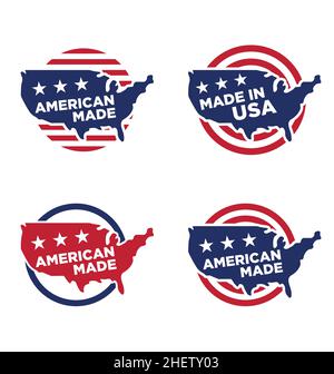 Made in usa america Label Symbol Logo Set von 4 isoliert auf weißem Hintergrund Stock Vektor