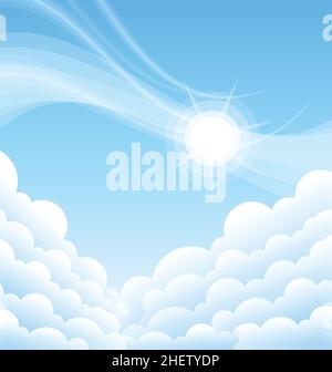 Über den Wolken klarer blauer Himmel mit sonnenstrahlendem Vektorhintergrund Stock Vektor