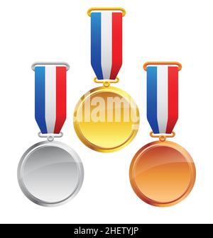 Klassische Gold Silber und Bronze olympischen Sportmedaillen Set Vektor isoliert auf weißem Hintergrund Stock Vektor