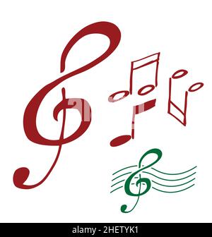 G Clef- und Musiknoten von Hand gezeichnete Vektorelemente auf weißem Hintergrund isoliert Stock Vektor