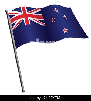Neuseeländische Flagge fliegend winkend fliessend auf Fahnenmast Seide nz Vektor isoliert auf weißem Hintergrund Stock Vektor