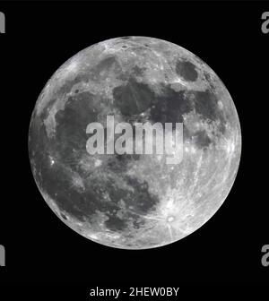 Realistischer detailreicher Vollmond-Vektor isoliert auf schwarzem Hintergrund Stock Vektor