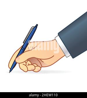 Hand halten Stift schreiben Zeichnung Unterschrift Illustration Seitenansicht Vektor isoliert auf weißem Hintergrund Stock Vektor