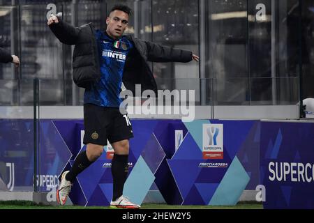 Mailand, Italien. 12th Januar 2022. Lautaro Martinez vom FC Internazionale beim italienischen Supercup-Finale zwischen dem FC Internazionale und dem FC Juventus im Stadion San Siro in Mailand (Italien), 12th. Januar 2022. Foto Andrea Staccioli/Insidefoto Kredit: Insidefoto srl/Alamy Live News Stockfoto