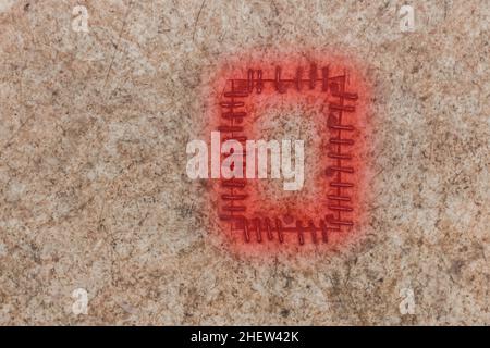Patch achtlos genäht alten Material, Verschleiß und Reparatur. Stockfoto