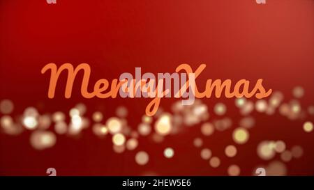 Fröhliche Christmass-Inschrift aus Neonbuchstaben auf blauem Hintergrund mit vielen unscharfen, runden Lichtern, Feier- und Winterurlaub-Konzept. Frohe Khr Stockfoto