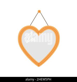 Herzförmiger Wandspiegel mit goldenem Rahmen. Vektorgrafik flach Stock Vektor
