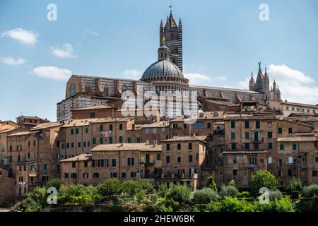 Die Kathedrale von Siena über dem historischen Zentrum von Siena, Toskana, Italien Stockfoto