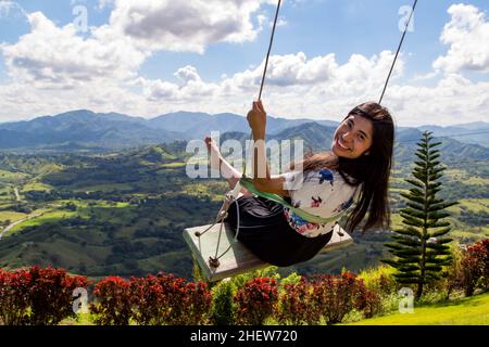 Montaña Redonda in Dominikanische Republik. touristenblick. Montaña Redonda steht für 'Round Mountain', weil es Ihnen einen 360-Grad-Blick auf die Umgebung gibt. Stockfoto