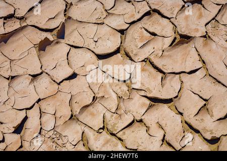 Große Schlammrisse und getrocknete Schlammfliesen in der Wüste des Death Valley Stockfoto