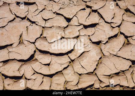 Große Schlammrisse und getrocknete Schlammfliesen in der Wüste des Death Valley Stockfoto