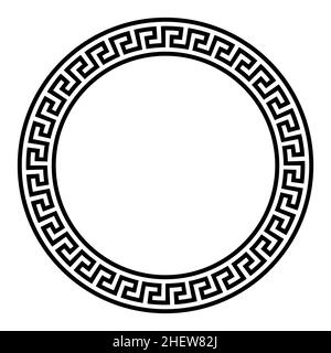Einfaches Mäander-Muster, Kreisrahmen. Dekorative runde Bordüre aus Linien, geformt zu einem wiederholten Motiv. Stockfoto