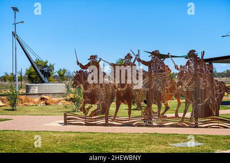 Eisenbahnpark mit Kriegsdenkmal, Dirranbandi, Queensland Australien. Stockfoto