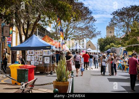 Marktstände im Heritage Precinct während des Mary Poppins Festivals, Maryborough, Queensland, Australien Stockfoto