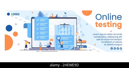 Online Testing Course Cover Template Flat Design Illustration editierbar von quadratischen Hintergrund für Social Media, E-Learning und Bildungskonzept Stock Vektor