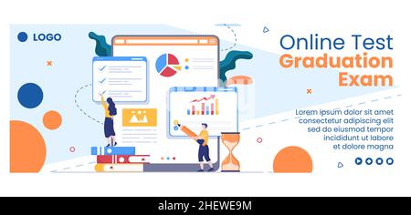 Online Testing Course Cover Template Flat Design Illustration editierbar von quadratischen Hintergrund für Social Media, E-Learning und Bildungskonzept Stock Vektor