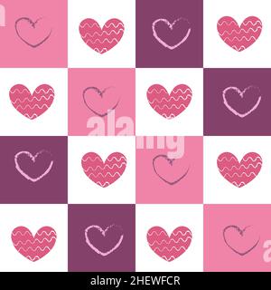 Muster mit Patchworkherzen in rosa und burgunderroten Farben. Für Valentinstag, Geburtstage, Geschenke. Stock Vektor