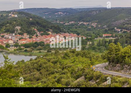 Luftaufnahme der Stadt Skradin, Kroatien Stockfoto