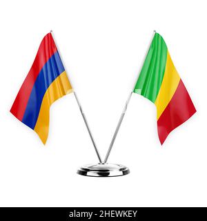 Zwei Tischfahnen isoliert auf weißem Hintergrund 3D Illustration, armenien und mali Stockfoto