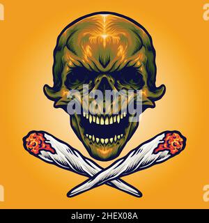 Gold Skull Rauchen Marihuana Vektor Illustrationen für Ihre Arbeit Logo, Maskottchen Merchandise T-Shirt, Aufkleber und Label-Designs, Poster Stock Vektor