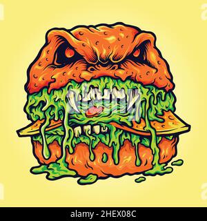 Zombie Burger Melt Vektor Illustrationen für Ihre Arbeit Logo, Maskottchen Merchandise T-Shirt, Aufkleber und Label Designs, Poster, Grußkarten Werbung Stock Vektor