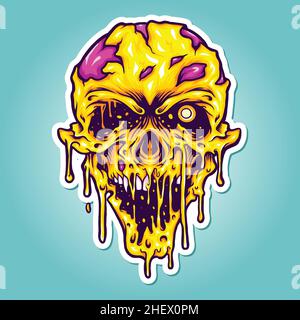Kopf Yellow Zombie Horror Vektor Illustrationen für Ihre Arbeit Logo, Maskottchen Merchandise T-Shirt, Aufkleber und Label-Designs, Poster, Grußkarten Stock Vektor