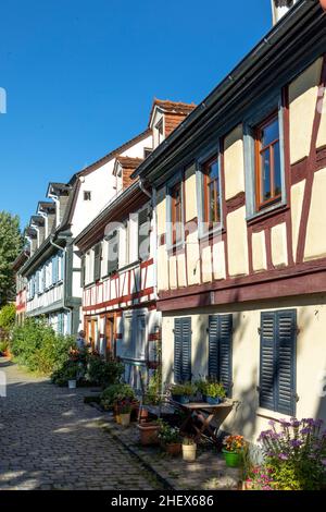 Historische Altstadt Frankfurt-Hoechst mit Fachwerkhäusern Stockfoto