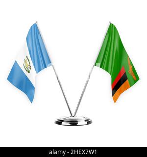 Zwei Tischfahnen isoliert auf weißem Hintergrund 3D Illustration, guatemala und sambia Stockfoto