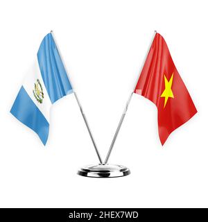 Zwei Tischfahnen isoliert auf weißem Hintergrund 3D Illustration, guatemala und vietnam Stockfoto